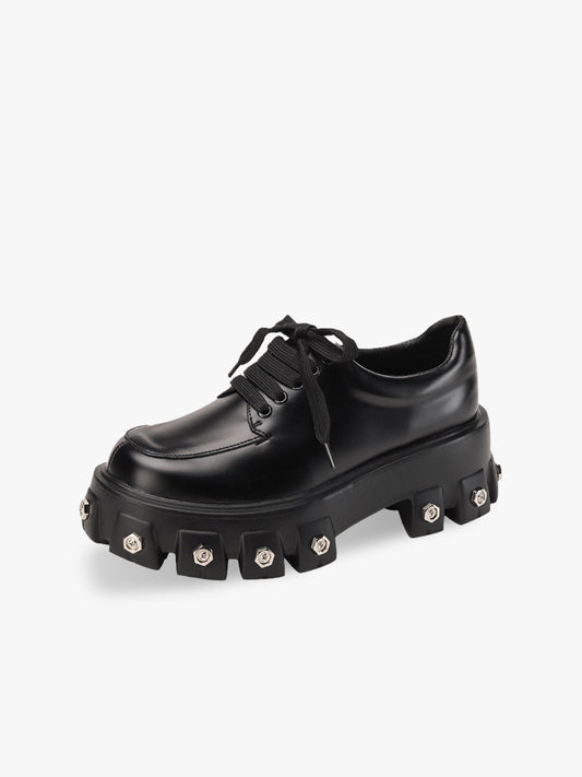 Lace-Up Leather Platform Loafers