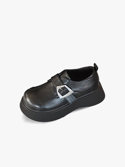 Metal Buckle Solid Color Platform Loafers