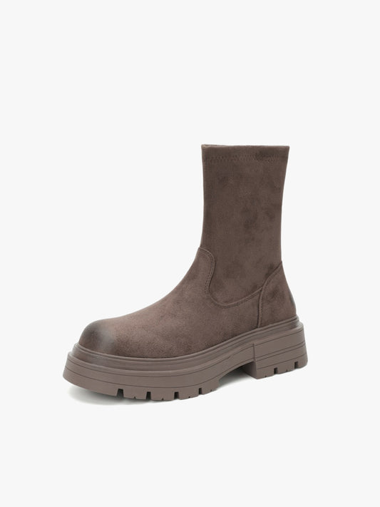 Brushed Suede Platform Stretch Boots