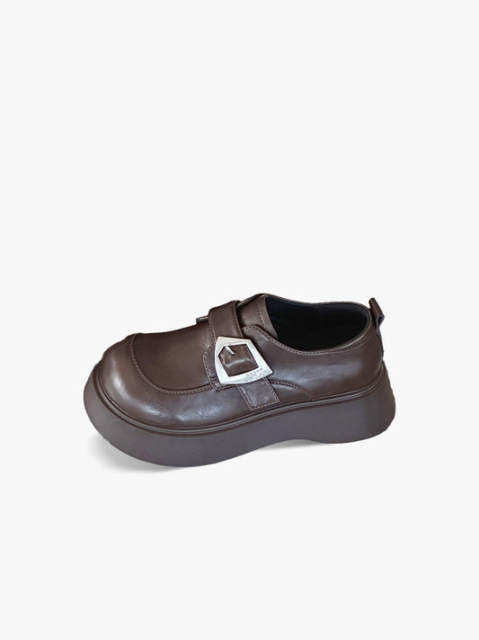 Metal Buckle Solid Color Platform Loafers