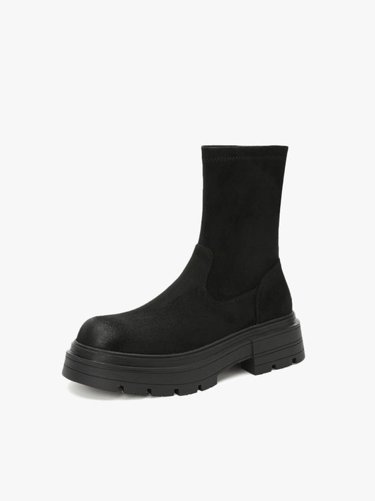 Brushed Suede Platform Stretch Boots